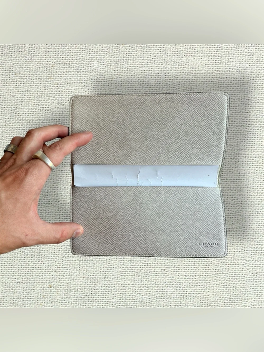 Coach Signature Monogram Checkbook Cover Wallet Khaki